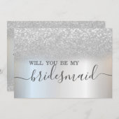 Invitation Simple Elegant Parties scintillant Argent Bokeh Br (Devant / Derrière)
