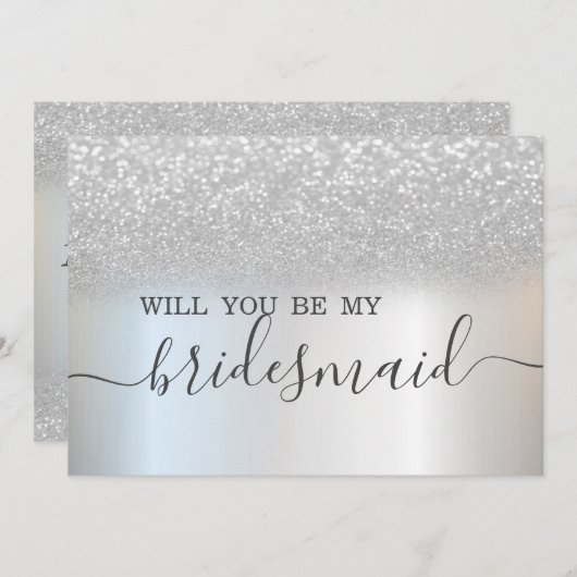 Invitation Simple Elegant Parties scintillant Argent Bokeh Br (Devant / Derrière)