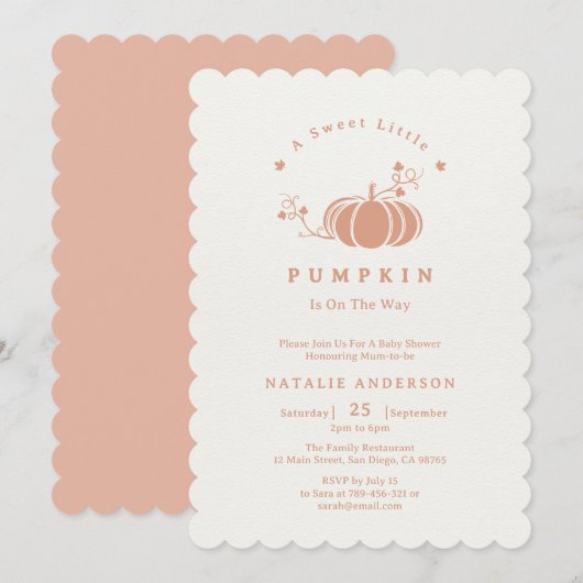 Invitation Simple Elegant Petit Baby shower Citrouille (Devant / Derrière)