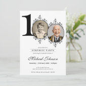 Invitation Simple Elegant Photo 100e anniversaire Surprise Pa (Debout devant)