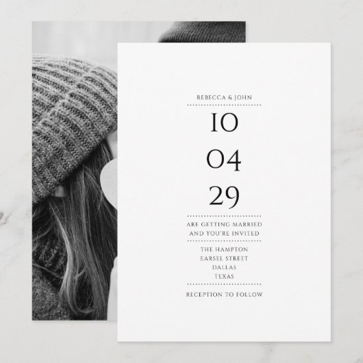 Invitation Simple Élégant Photo de Date Spéciale Mariage (Devant / Derrière)