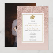 Invitation Simple Elegant Photo Graduation Rose Gold Parties (Devant / Derrière)