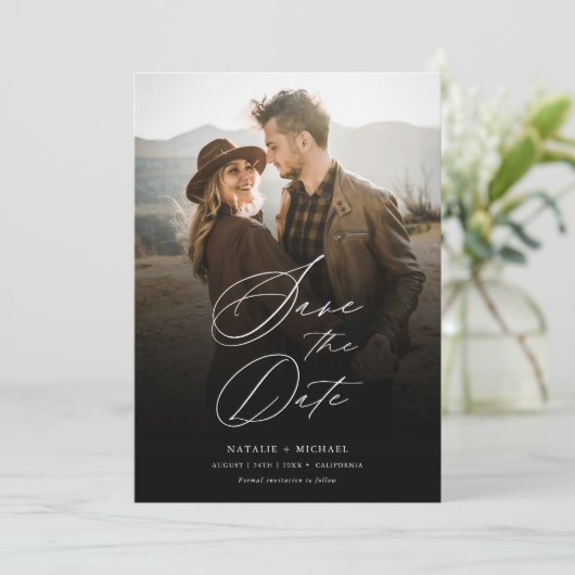 Invitation Simple Élégant Photo Overlay Mariage Enregistrer L (Debout devant)