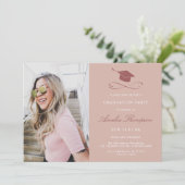 Invitation Simple Elegant Pink Photo Party Graduation (Debout devant)