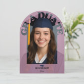 Invitation Simple Elegant Pink Round Photo Graduation (Debout devant)