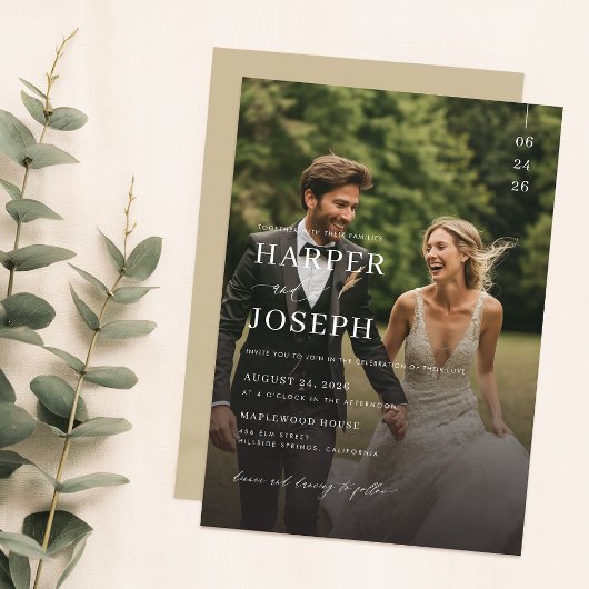 Invitation Simple élégant QR Code Mariage photo