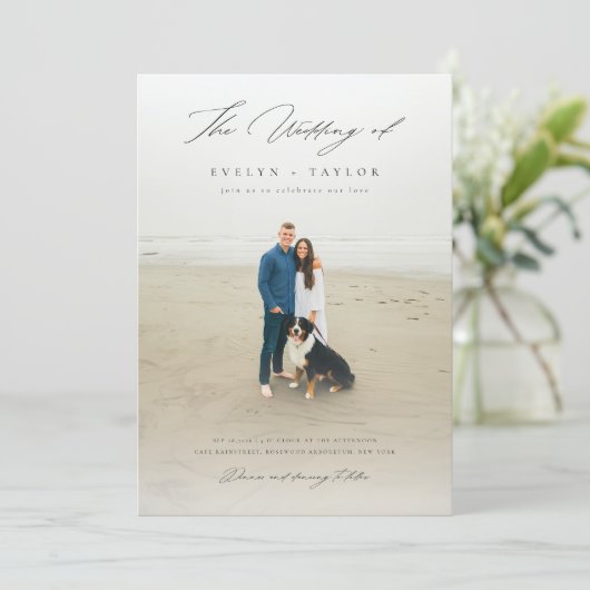 Invitation Simple Elegant QR Code Photo Destination Wedding (Debout devant)