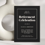 Invitation Simple Elegant Retraite Party Noir<br><div class="desc">Simple, moderne et élégant, cette invitation du Parti de la retraite a un attrait sophistiqué. Un arrière - plan noir au texte beige en ivoire clair encadré d'une fine bordure assortie transmettent les détails de votre événement avec un style contemporain. Le modèle de texte moderne est facile à personnaliser avec...</div>
