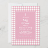 Invitation Simple Elegant rose En vichy Plaid Baby shower fil (Devant)