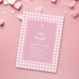 Invitation Simple Elegant rose En vichy Plaid Baby shower fil