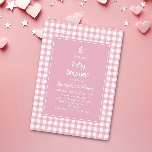Invitation Simple Elegant rose En vichy Plaid Baby shower fil