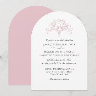 Invitation Simple Élégant Rose et Blanc Toile de Jouy Colombe