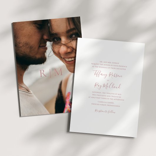 Invitation Simple Elegant Rose Gold Photo Mariage traditionne