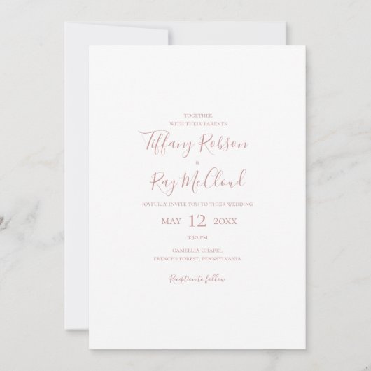 Invitation Simple Elegant Rose Or tout en un Mariage (Devant)