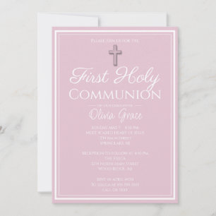 Invitation Simple Élégant Rose Première Communion Sainte