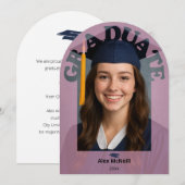 Invitation Simple Élégant Rose Rond Photo Diplômé (Devant / Derrière)