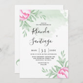 Invitation Simple Elegant Rose Verdure Minimal Mariage or (Devant / Derrière)