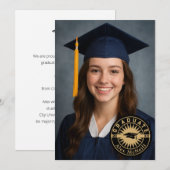 Invitation Simple Elegant Round Emblem & Photo Graduation (Devant / Derrière)