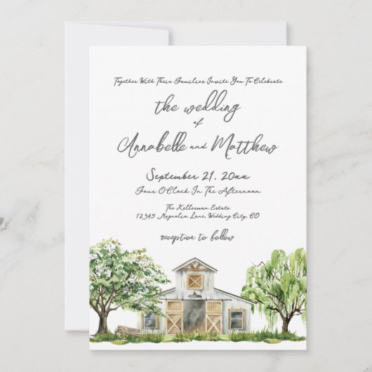 Invitation Simple Elegant rustique Pays Mariage de grange (Devant)