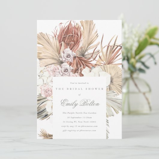 Invitation Simple Elégant Sage Floral Moss Green Pampas Boho (Debout devant)