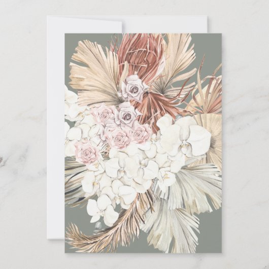 Invitation Simple Elégant Sage Floral Moss Green Pampas Boho (Dos)