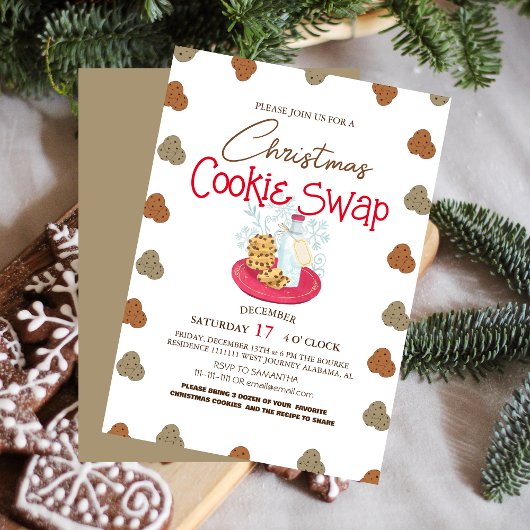 Invitation Simple élégant Script Cookie swap Noël Party