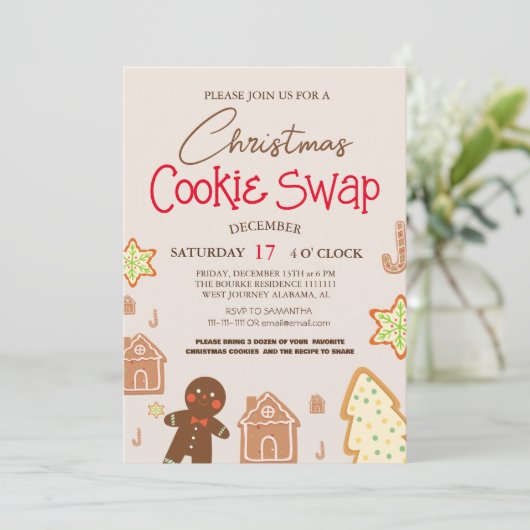 Invitation Simple élégant Script Cookie swap Noël Party (Debout devant)
