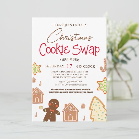 Invitation Simple élégant Script Cookie swap Noël Party (Debout devant)