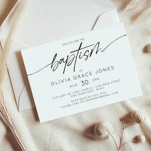 Invitation Simple Élégant Script de Baptême