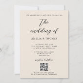 Invitation Simple Elegant Script de crème Photo QR Code Maria (Devant)
