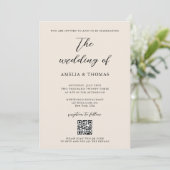 Invitation Simple Elegant Script de crème Photo QR Code Maria (Debout devant)