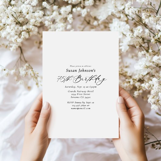 Invitation Simple Élégant Script Fête d'anniversaire 75 ans
