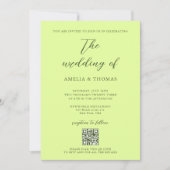 Invitation Simple élégant Script Lime Green QR Code Mariage (Devant)