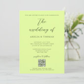 Invitation Simple élégant Script Lime Green QR Code Mariage (Debout devant)