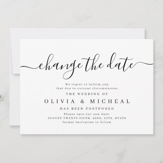Invitation Simple élégant script modifier le report de date (Devant)
