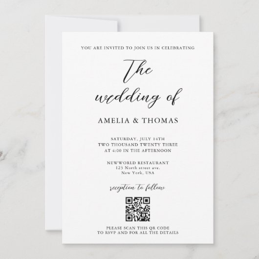Invitation Simple élégant script photo QR Code Mariage (Devant)