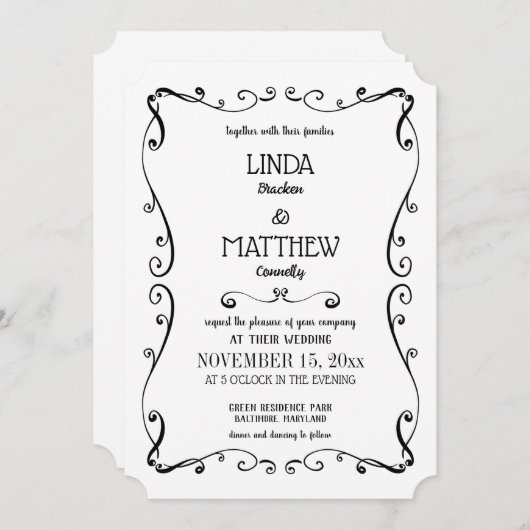 Invitation Simple Elegant Swirl Moderne Mariage (Devant / Derrière)