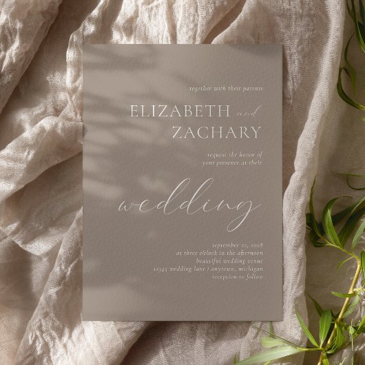 Invitation Simple Élégant Taupe Neutre Mariage Script Blanc