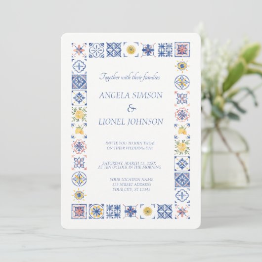 Invitation Simple Elegant Tiles Amalfi Coast Italy Wedding (Debout devant)