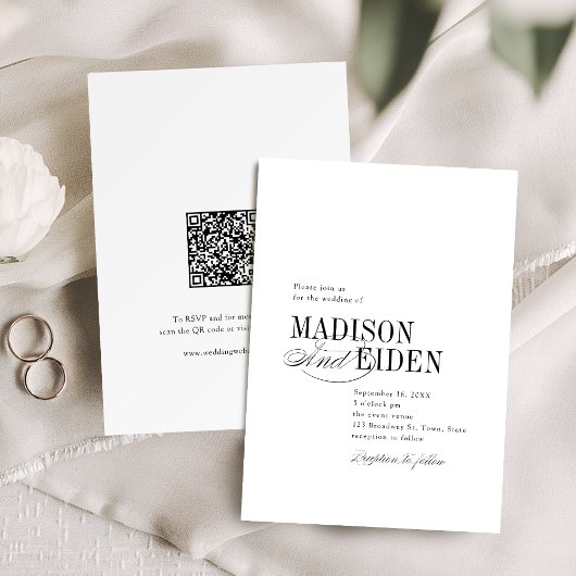 Invitation Simple Elegant Timeless Typography QR code Wedding