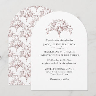Invitation Simple Élégant Toile de Jouy Colombes Rouge Bourgo