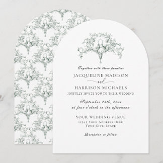 Invitation Simple Élégant Toile Français Vert Forêt Colombes