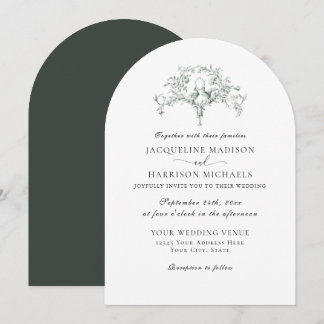 Invitation Simple Élégant Toile Française Vert Forêt Colombes