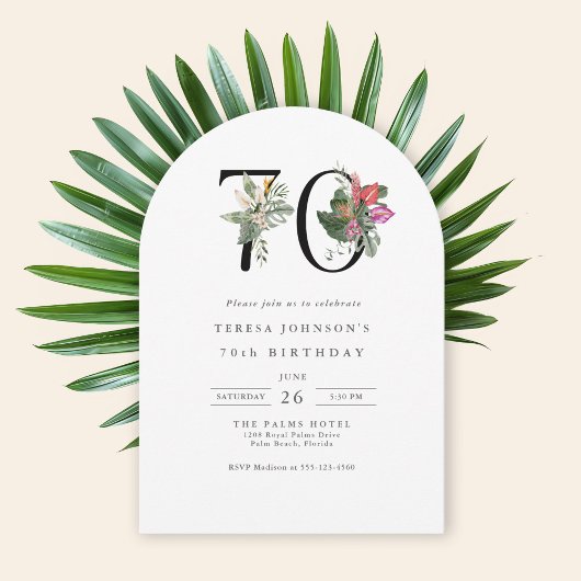 Invitation Simple Élégant Tropical 70e Anniversaire