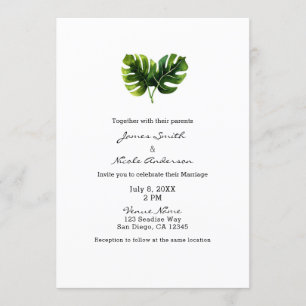 Invitation Simple Elegant Tropical Palm Feuille Mariage chic