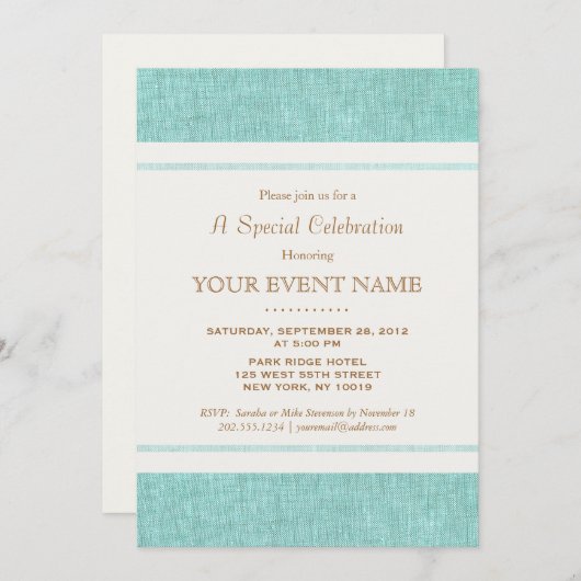 Invitation Simple Élégant Turquoise Bleu, Élégant (Devant / Derrière)