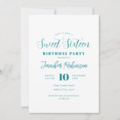 Invitation Simple Élégant Turquoise Photo Sweet 16 Seize (Devant)