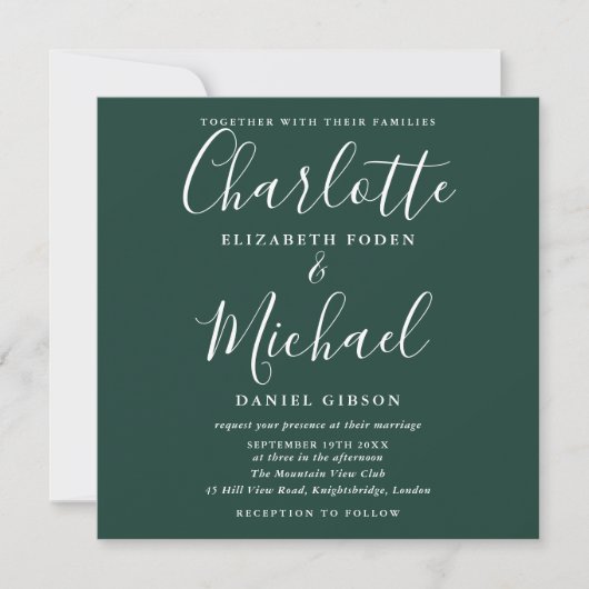 Invitation Simple Élégant Vert Émeraude Écriture Mariage (Devant)