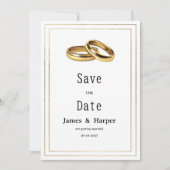 Invitation Simple elegant white and gold rings Save the Date (Devant)