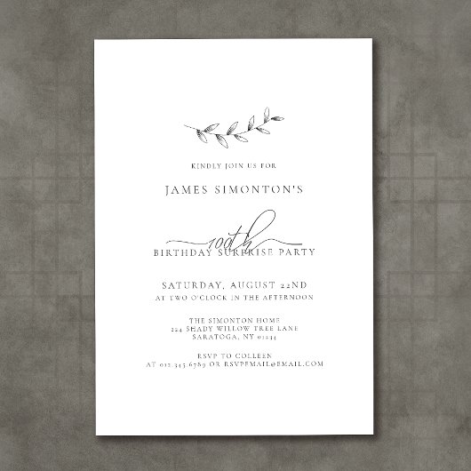 Invitation Simple élégante 100e anniversaire Surprise Party